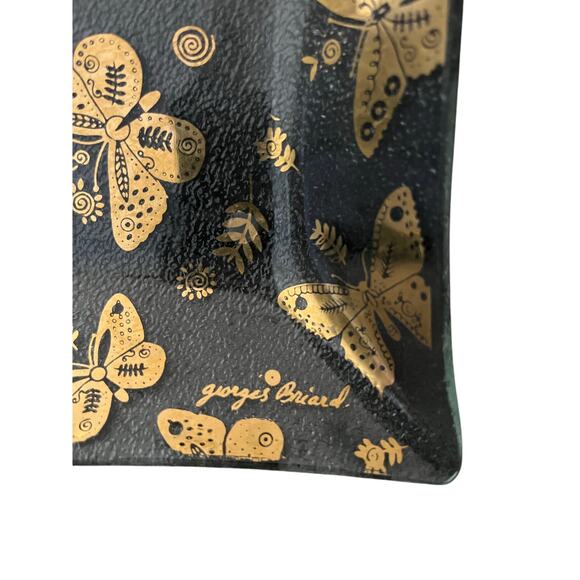 MCM GEORGES BRIARD Butterfly Glass Gold Rectangular Serving Dish Plate 8"x6" - Picture 2 of 3